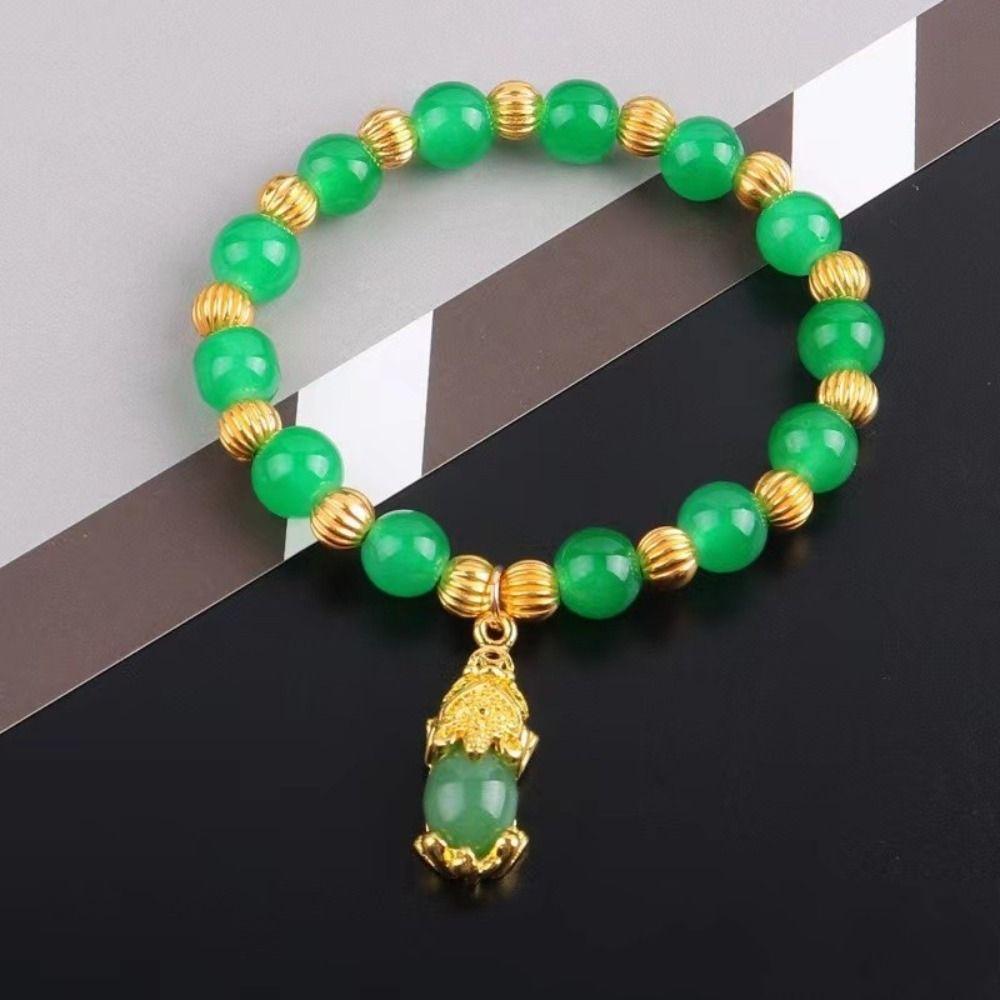 Delicate Pixiu Pendant Bracelet Chinese Style Beaded Bangles Imitation Marble Stone Bracelet Gifts