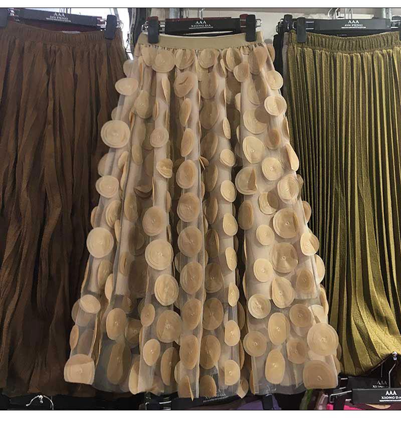 Women's European-Style Black Midi Skirt - 2025 High-End Mesh A-Line Umbrella Design