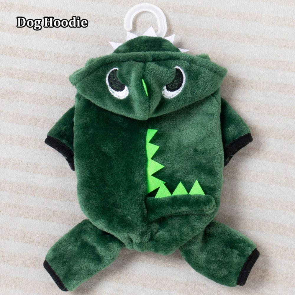 Windproof Dinosaur Jumpsuit Velvet Dog Hoodie Funny Dog Sweater Winter
