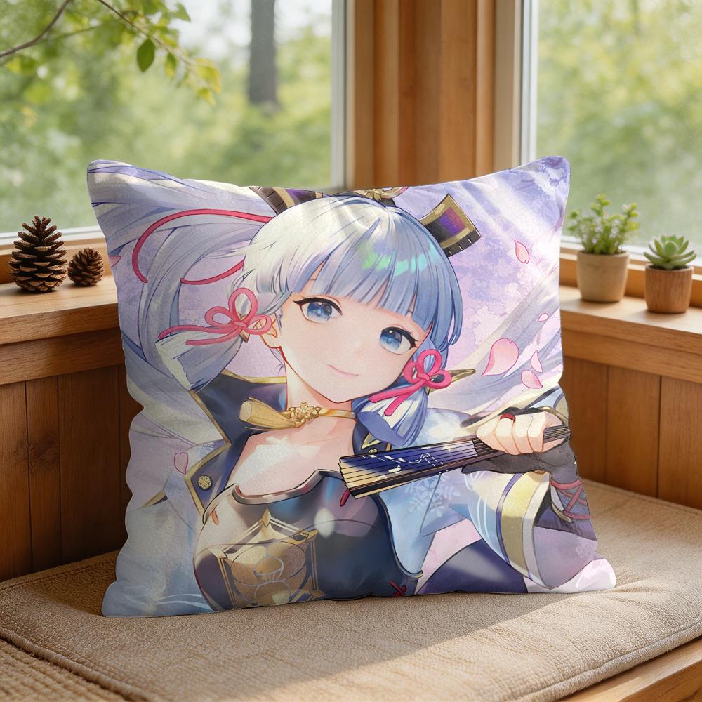 Kamizato Ayaka Genshin Impact Cushion Cover Square Short Plush Pillow Case Living Room Sofa Home Decor Funda X