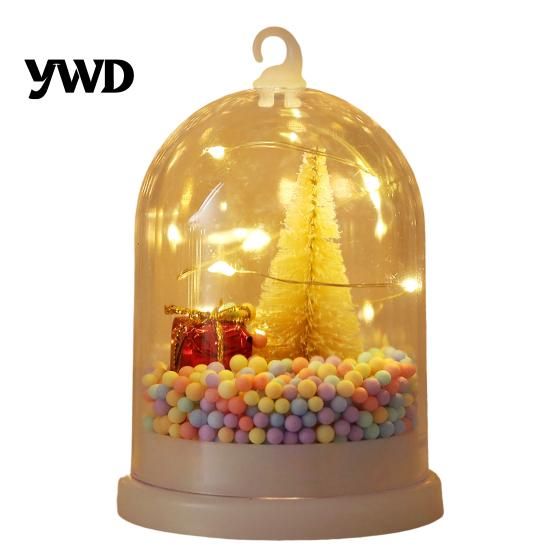 Compact Christmas Gift for Friends Tree in Dome with LED Light, Mini Cedar Light Up Decorative Indoor Holiday Ornament, Battery Powered Table