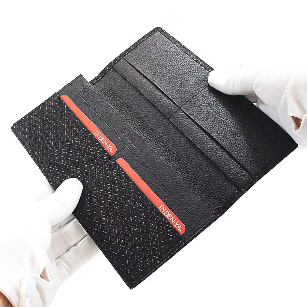 [Inden-ya] Кошелек Inden длинный, размер M, с отделением для монет, оленья кожа, черный с черным лаком, узор 'Тыква', 2109-01-007