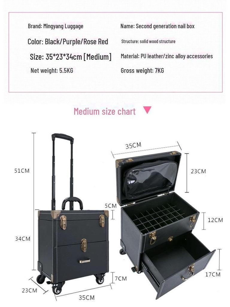 Universal Brake Wheel Trolley: Multi-Layer Large Nail & Tattoo Storage Makeup Box