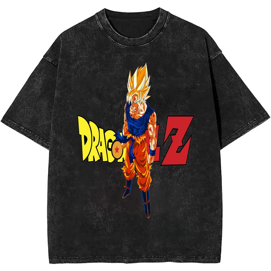 Goku Dragon Ball Z Anime Printed Tshirt Mens and Womens Washed Tshirt High Quality Vintage Cotton Tshirt Harajuku Tops