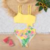 Girls 1-piece High Stretch Flowers Pattern Spaghetti Strap Bowknot Linked Swimsuit For Beach Pool Party for Birthday Holidays