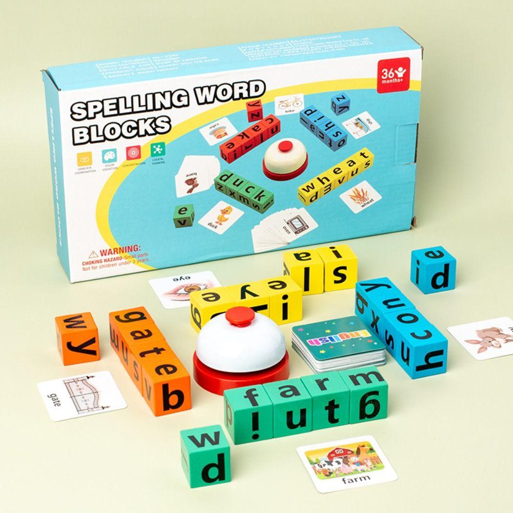 English Card English Word Spelling Toy Wooden Multi Letter Spelling Block Kindergarten