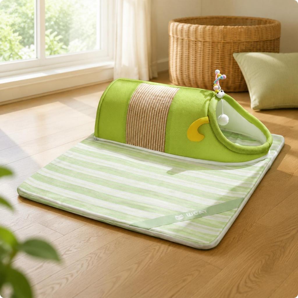 Feline Tunnel Bed Removable Mat Feline Play Tunnel Pet Accessory Hanging Toy Balls Padded