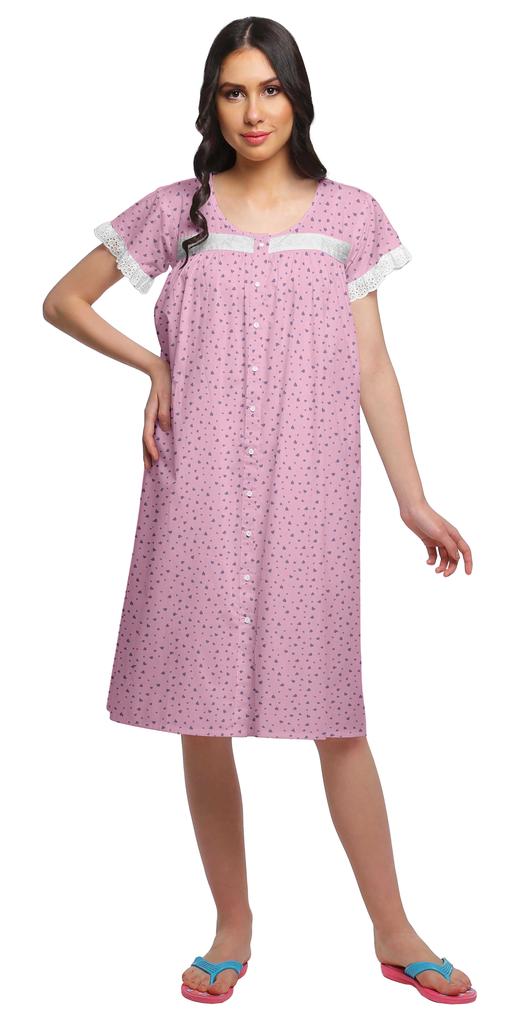 Moomaya Женская ночная рубашка с короткими рукавами и хлопковой кружевной каймой с принтом