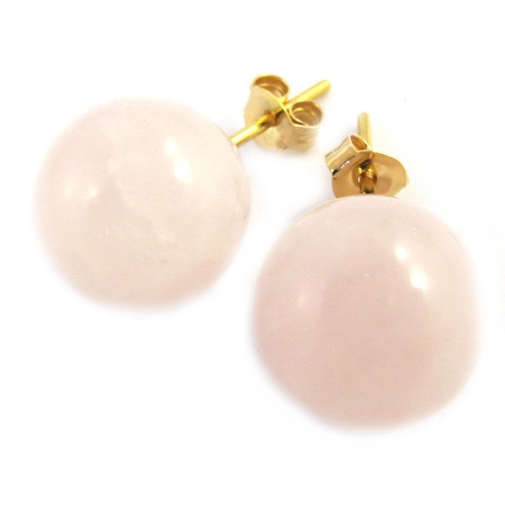 Les Trésors De Lily [M6746] - Gold Plated 'Mineralia' Rose Quartz Earrings - 12 Mm