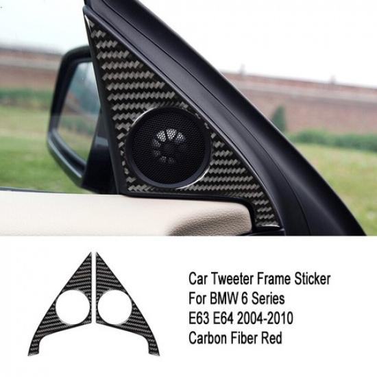6pcs Carbon Fiber Car Front & Rear Door Speaker Cover For BMW 6 E63 E64 04-10