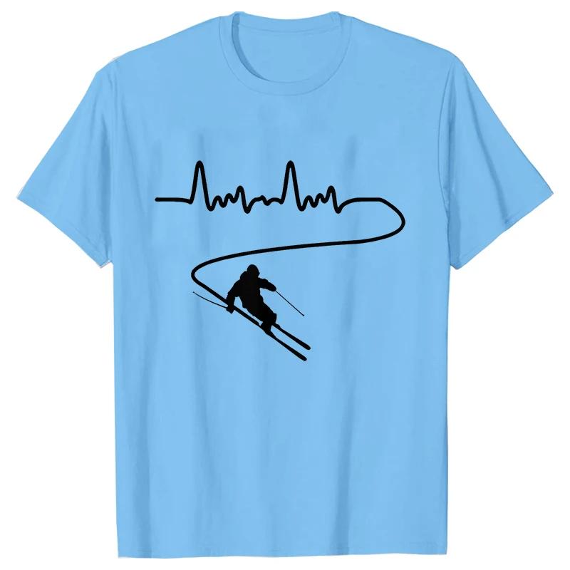 Мужская одежда Лыжи Горные лыжи Heartbeat Сноуборд Рубашки Модная графическая футболка с коротким рукавом O-образным вырезом Harajuku Мужская футболка большого размера