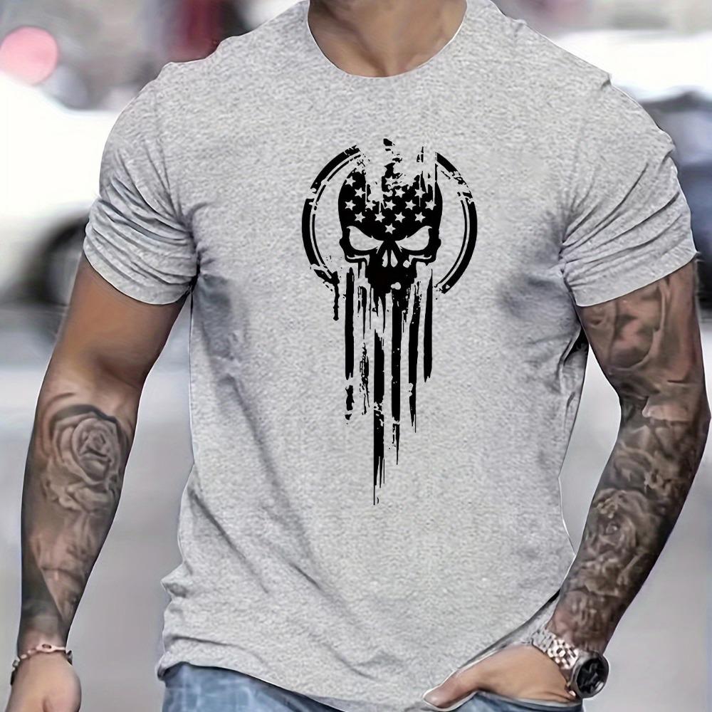 3D Printed Men's Summer Loose Size Skull Print Casual Slim Fit Round Neck Short Sleeve T-shirt Top O-neck Pactwork Casual T