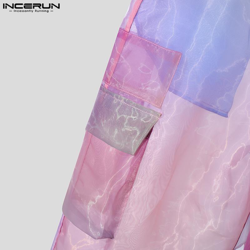 INCERUN Men Tie-dye Elastic Waist Mesh Sheer Stitching Harem Pants Streetwear Partywear