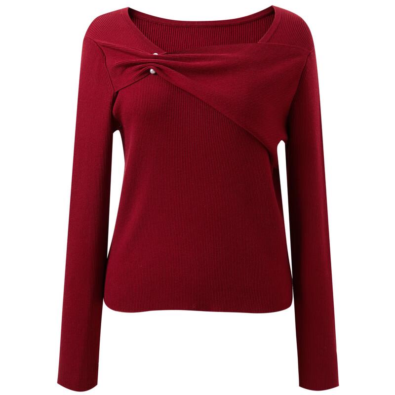 Sancai Women's Plus Size Red Round Neck Knit Sweater