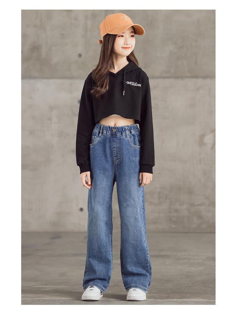 Свободные широкие джинсовые брюки в корейском стиле для девочек 2023 года на весну и осень