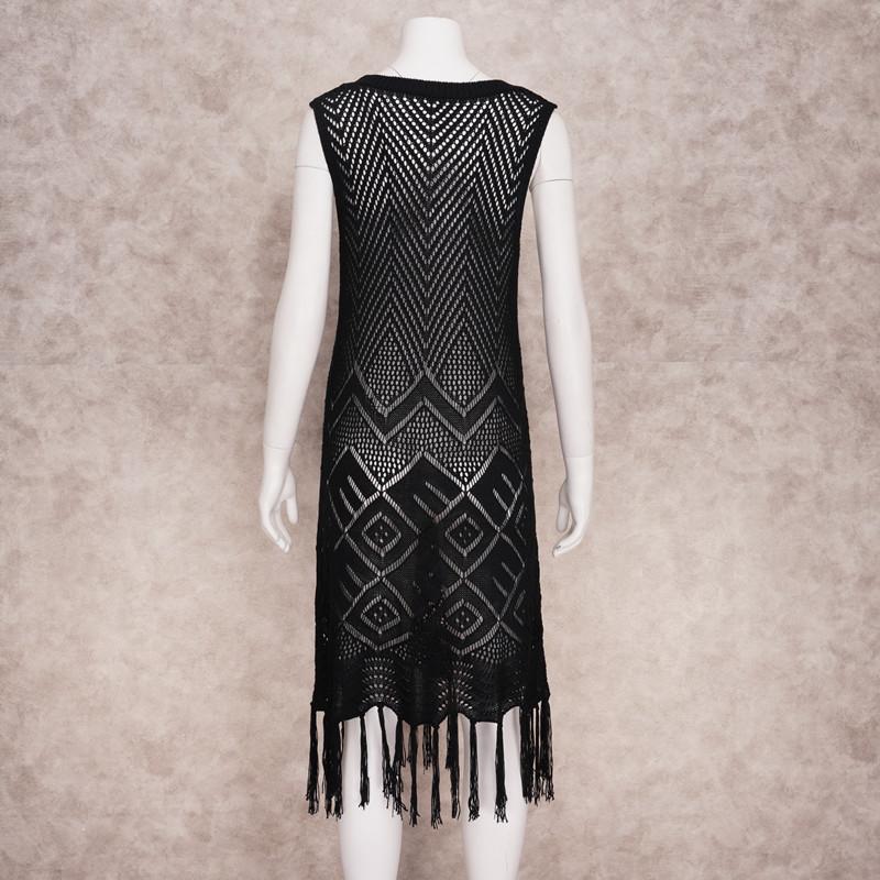 2022 Повседневная вязаная накидка на бикини с вырезом без рукавов и бахромой, облегающее мини-платье, летняя женская пляжная одежда, купальник, накидка Q1398
