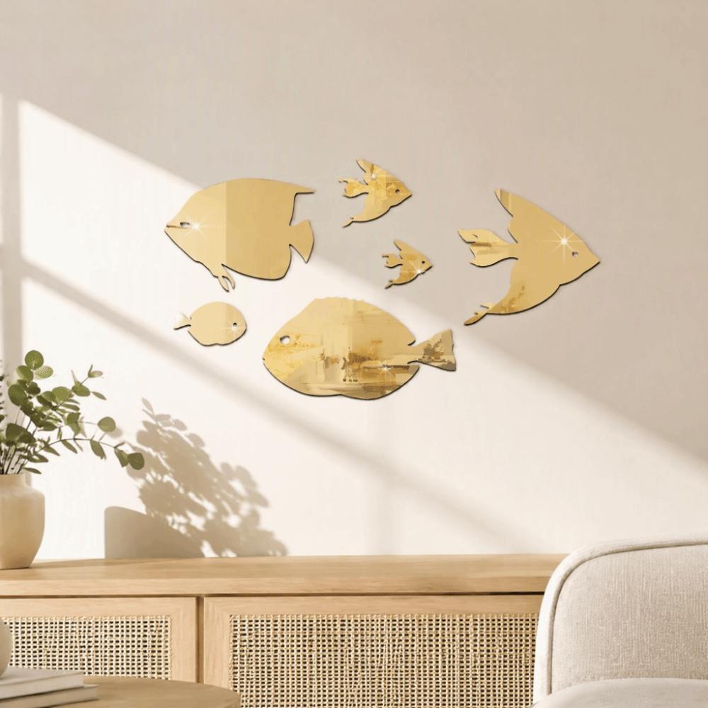 3D Effect Fish School Wall Sticker Removable Adhesive 3D Fish Wall Art Background Decoration