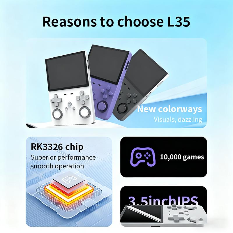 Портативная консоль Open Source Retro L35 со встроенными 10000 играми, 64 ГБ, 3,5-дюймовый дисплей, портативный IPS-экран, классическая игровая консоль, подарок