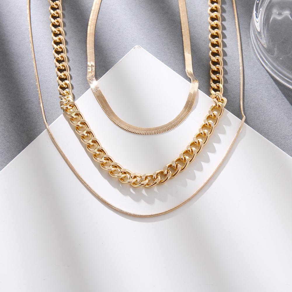 Women 2021 New Popular Multi-layer Golden Metal Necklace Punk Large Chain Personalized Jewelry
