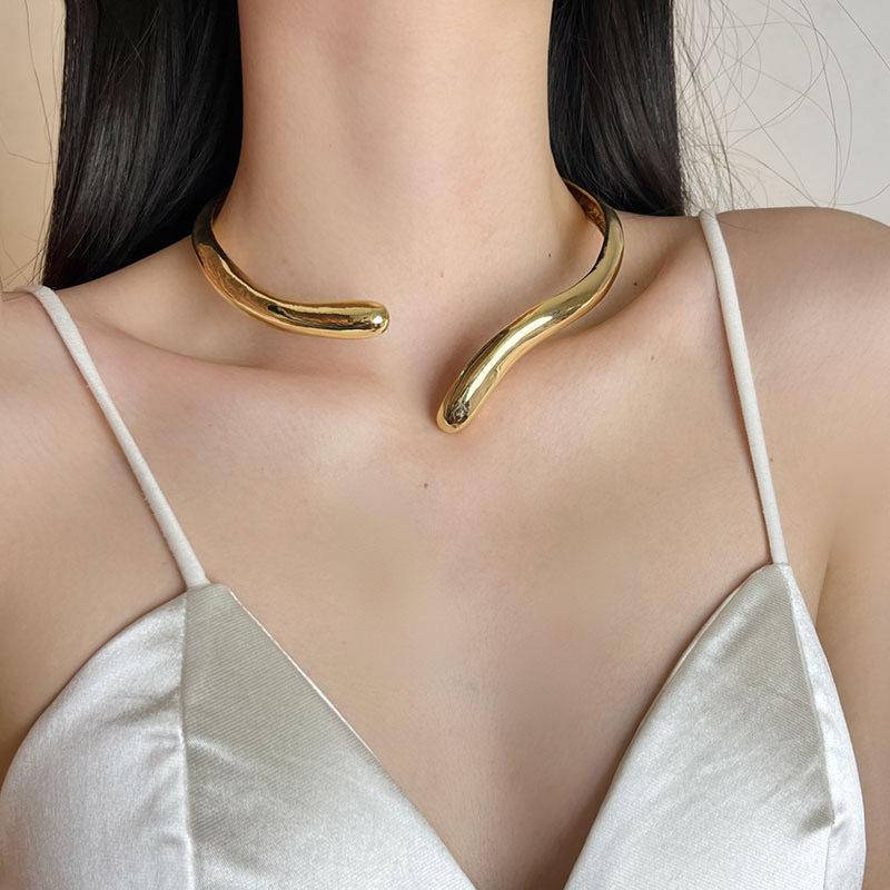 Tooxika Минималистичная нишевая металлическая глянцевая капля воды с открытым воротником модная личностная колье