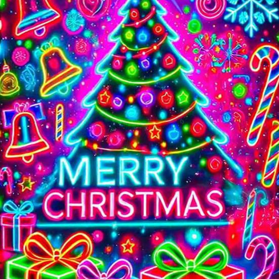 Fluorescent Christmas Door Cover 71x35 Inch Glow In The Dark Door Banner with Santa Tree Gift Box for Winter Front Door Party Wall Decor