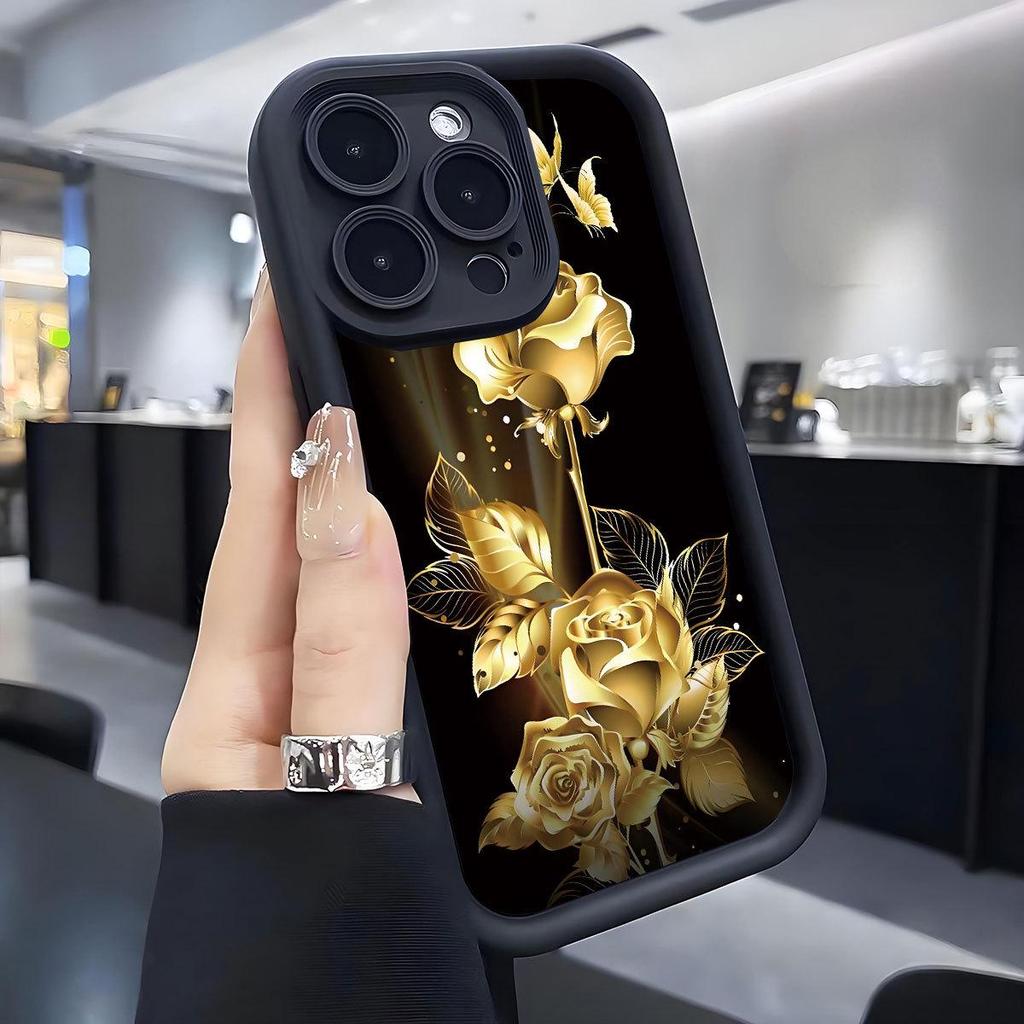 Черный чехол для телефона Gold Label Floral Steps для iPhone 14/15/16/17 Pro Max