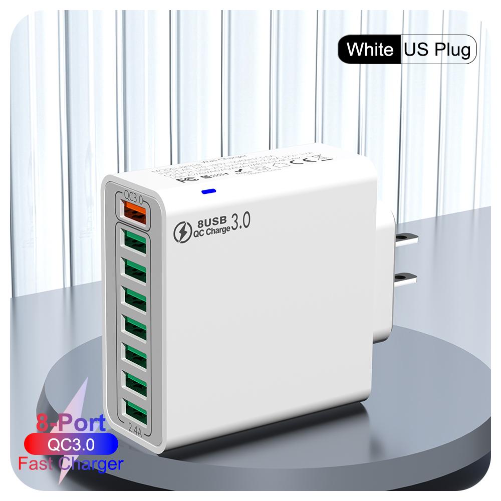 QC4.0 8 Port Fast Charging USB Charger EU US KR QC 3.0 Quick Charge Wall For Phone Adapter For iPhone 15 Xiaomi Samsung