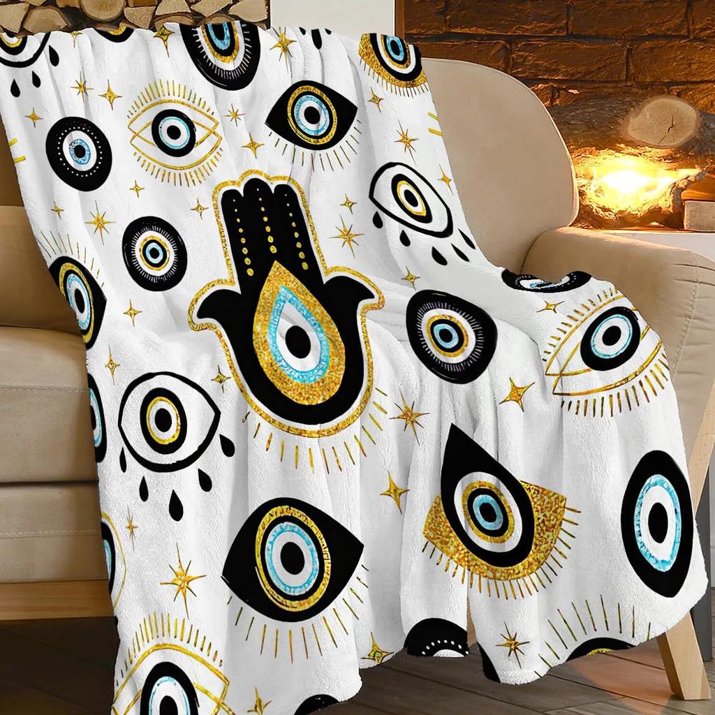 Evil Eye pattern digital-printed polyester Bedroom velvet flannel cover blanket Fleece soft sofa cover blankets for beds