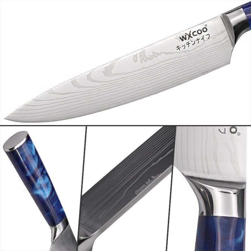 WXCOO Дамасская сталь Лазерный узор Шеф-нож Тесак Сантоку Ножи Держатель для кухонных ножей Многофункциональный блок для кухонных ножей