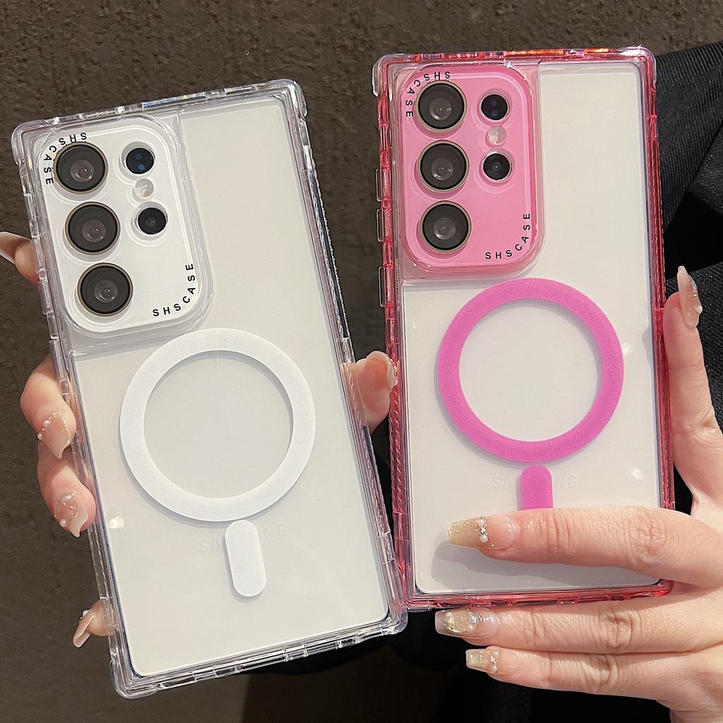 For Samsung Galaxy S25 Ultra Magnetic Case Clear Colorful Frame TPU + PC Phone Back Cover with Lens Film