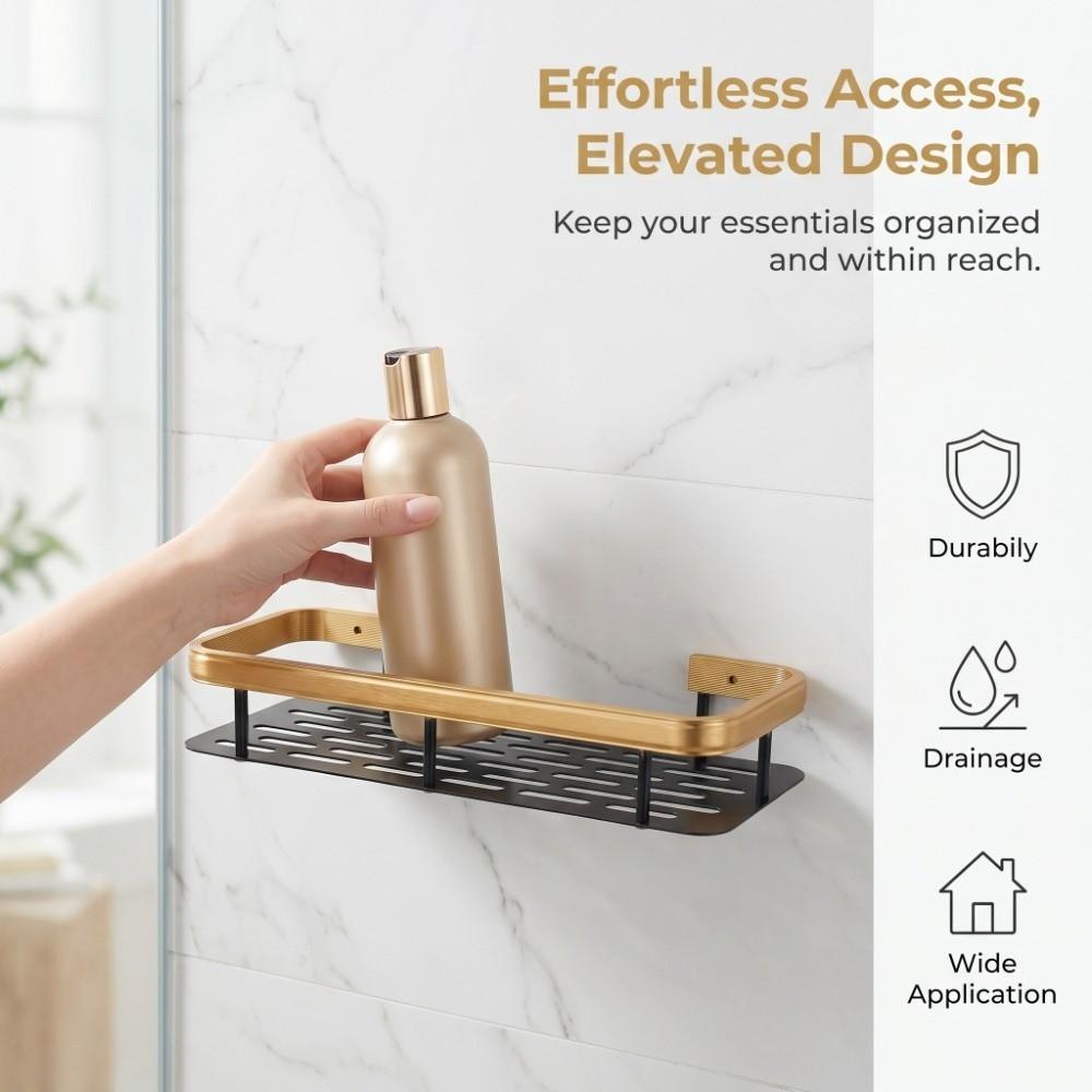 Aluminium Shower Shelf Black Gold Bathroom Shelf Rack Easy Install Shower Organizer Space Saving