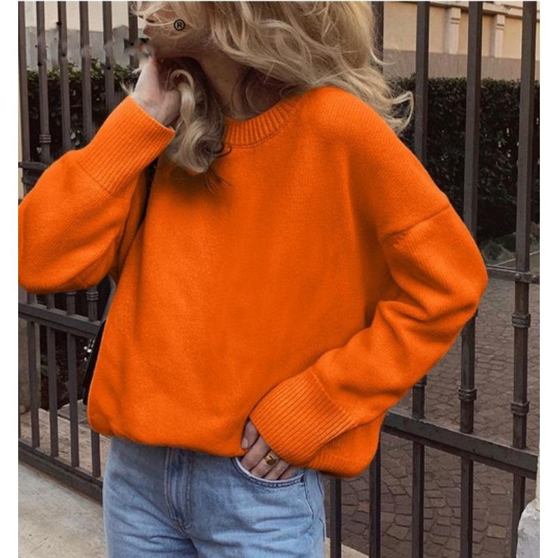 Зимний теплый мягкий толстый вязаный свитер однотонный свободный ленивый свитер пуловер корейский осенний женский джемпер с круглым вырезом