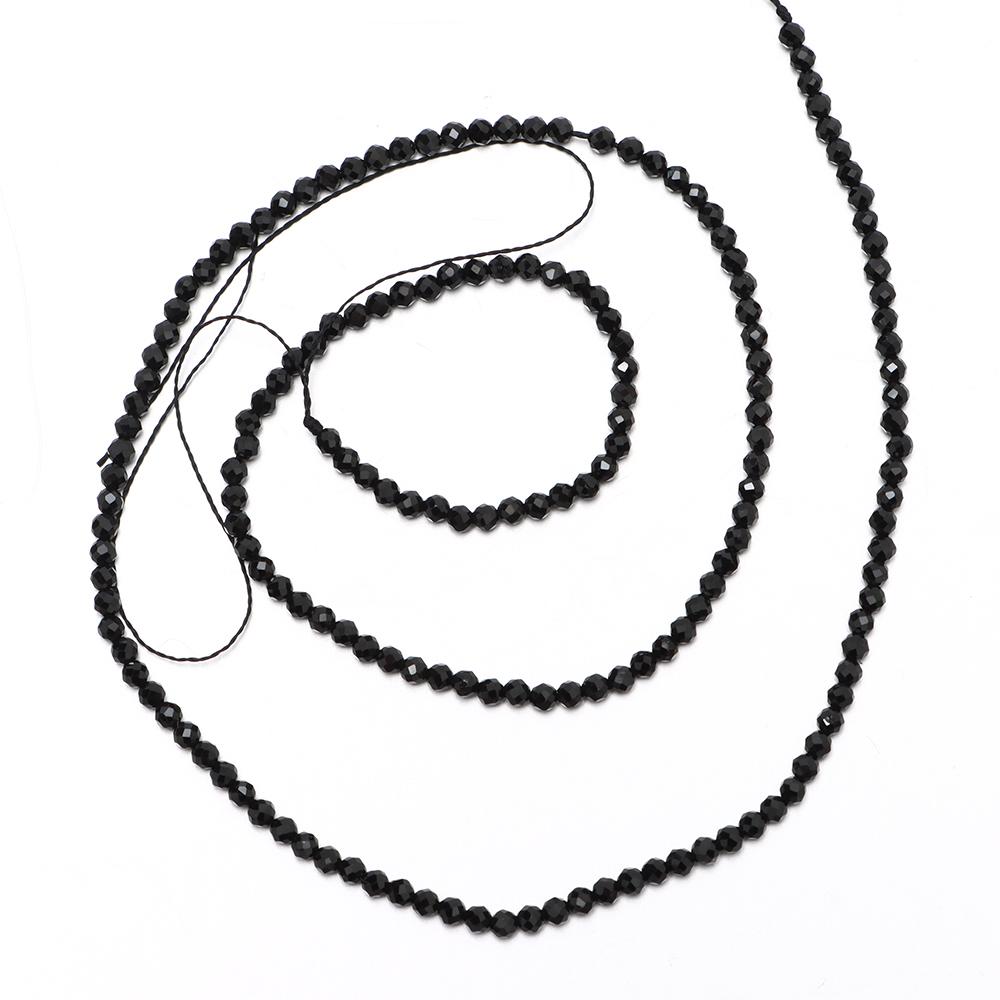 Черные Натуральные Камни 2мм Гранированные Круглые Свободные Бусины DIY Изготовление Ювелирных Изделий Черные Бусины Ожерелье