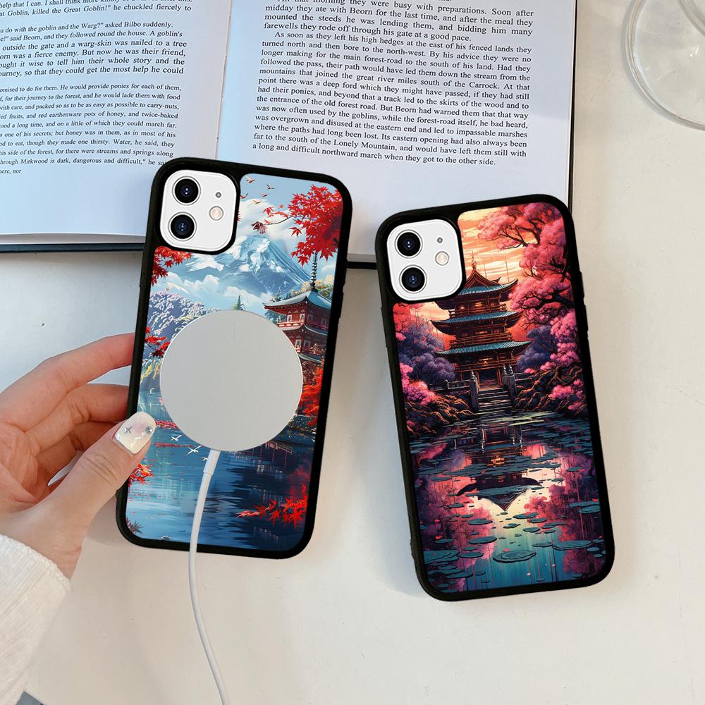 Japanese Landscape Phone Case Magnetic Case For IPhone 16 14 13 12 11 15 Pro Max Plus For Magsafe Wireless Charge Cover