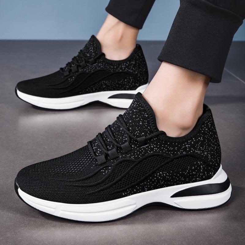 Мужские беговые кроссовки Flyknit с эффектом увеличения роста - Дышащая сетка, Толстая подошва, Низкие, Повседневная спортивная обувь для весны/лета.