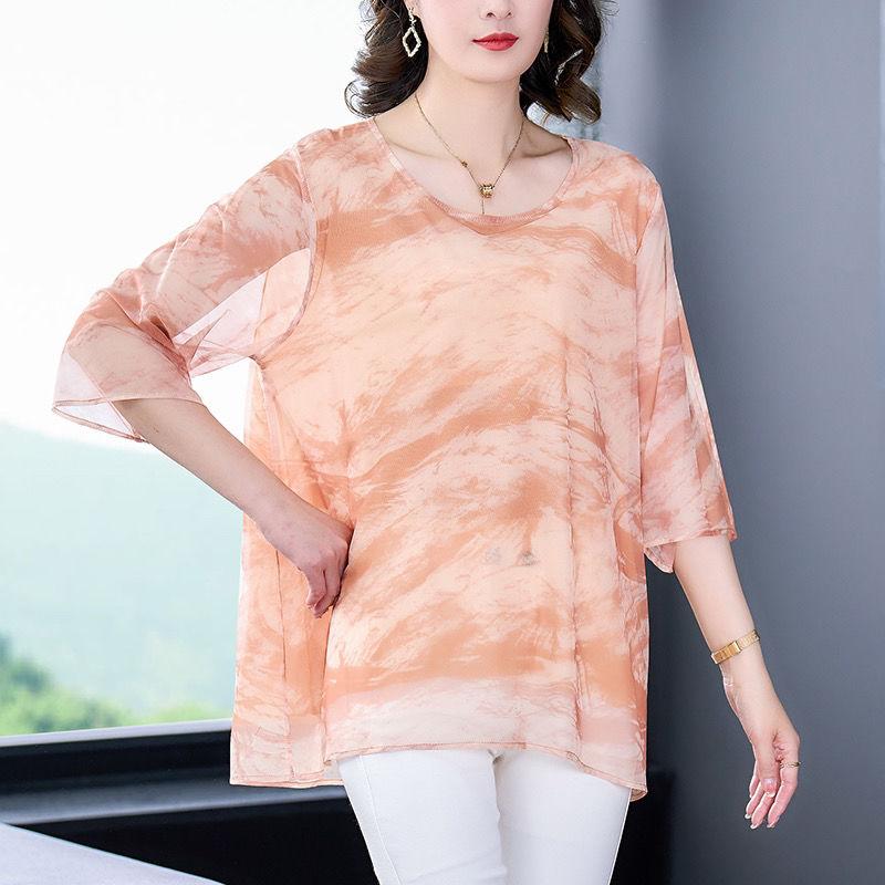 Весенне-летняя женская шифоновая рубашка, модная тонкая, чтобы прикрыть живот, сетчатая марлевая блузка с тонкими секциями, новая женская рубашка