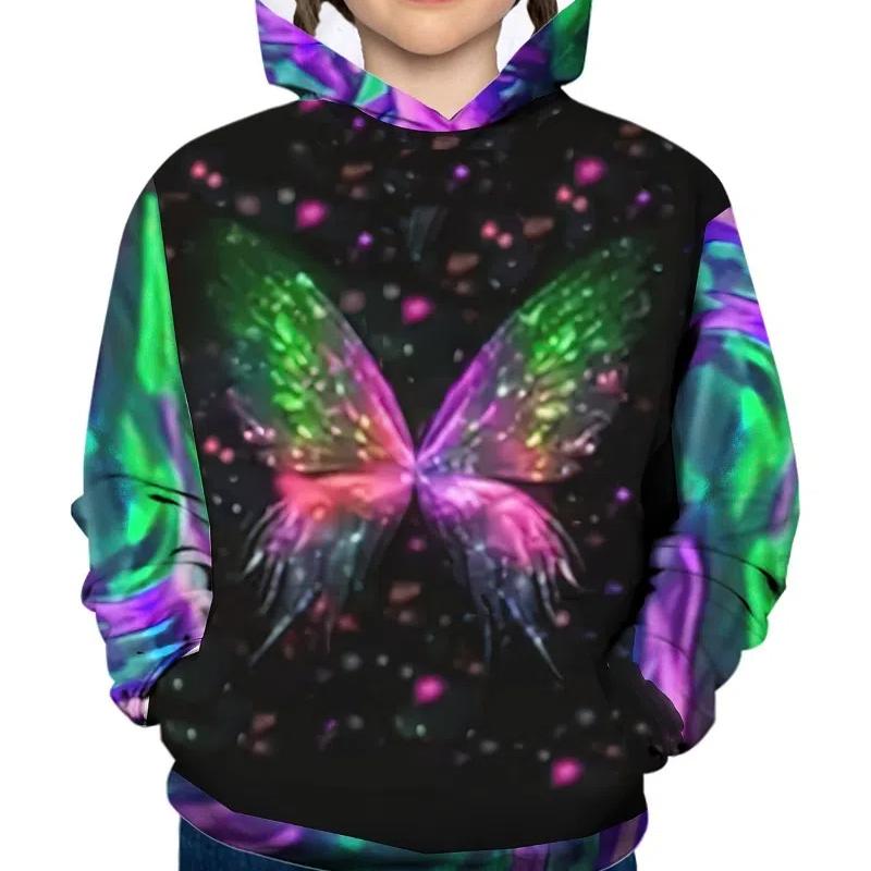 Толстовка для детей, толстовки с принтом бабочек для девочек, модные блузки с длинным рукавом для девочек, повседневные топы, толстовка для девочек