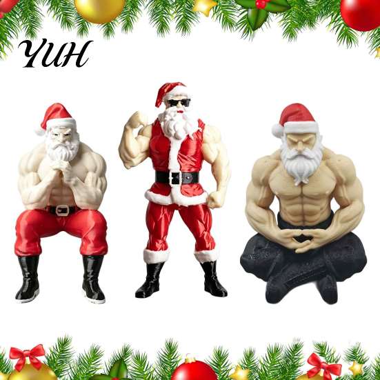 Funny Santa Ornaments Strong Muscles Claus Ornament, Muscle Lines And Beard Decor, 3D Printed Figures Christmas Decoration, Durable Resin Figurine for