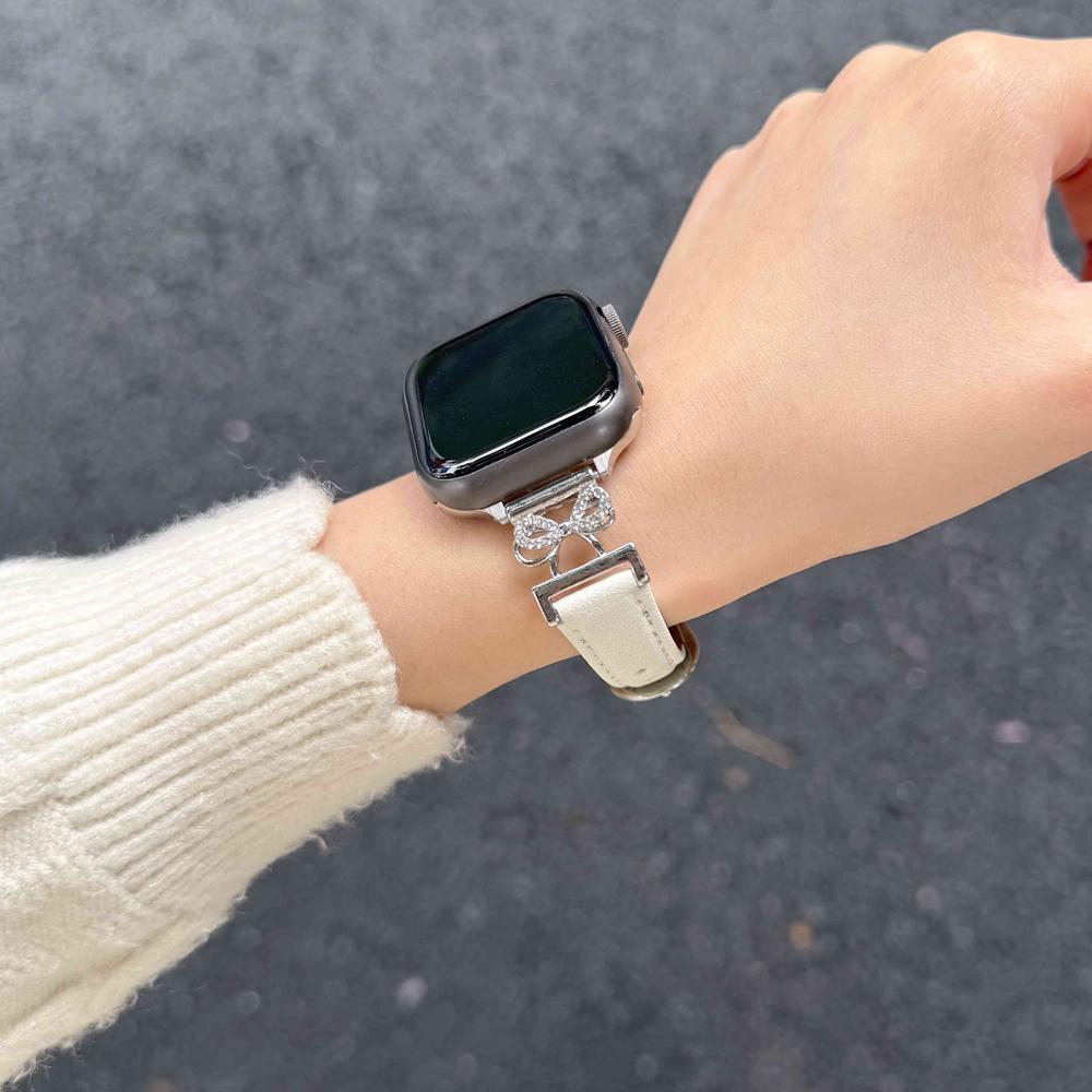 Cute Bowknot Leather Watch Bands for Apple Watch Strap for IWatch Series 10 Wrist Bracelet Smart Watch 38 40 42 44 45 49 mm
