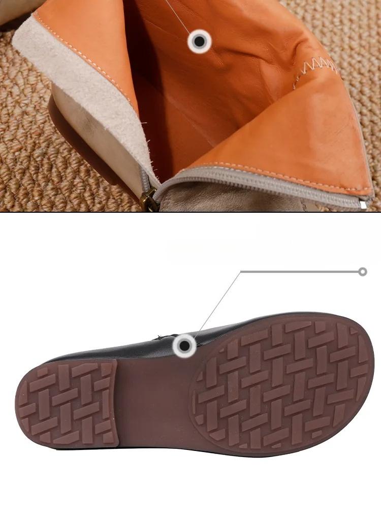 Johnature Натуральная кожа Ретро Плоские Короткие Ботинки Боковая Молния Мягкая Коровья Кожа Универсальная Женская Обувь