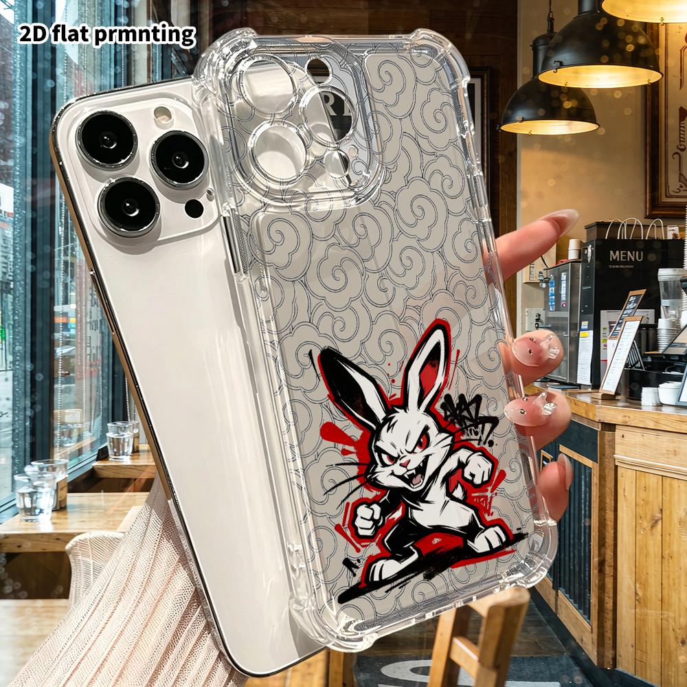 Чехол для телефона: 2D плоский, подходит для iPhone 18 17 16 15 14 13 Pro, прозрачный чехол с защитой углов, боксирующий кролик, рождественские и хэллоуинские подарки