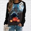 Autumn Winter Pullover Fashion Halloween Patchwork Color Clothing Casual 3D Printed Round Neck Long Sleeve Hoodie Women