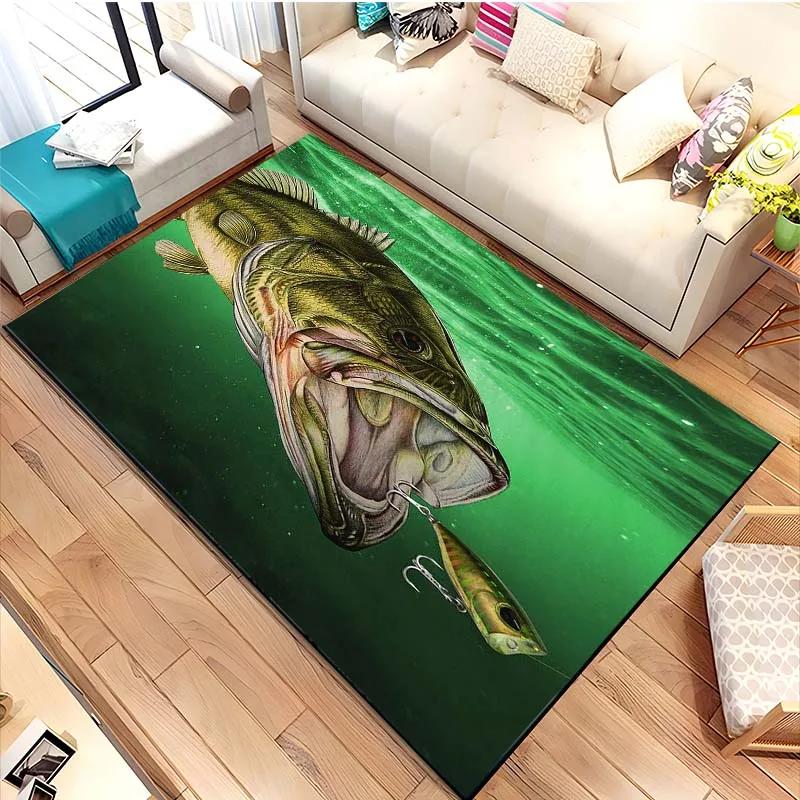 Lure Fishing Rug Anti-Slip Mat Dining Room Living Room Area Rug Soft Bedroom Rug Fishing Lovers Gift Home Decor