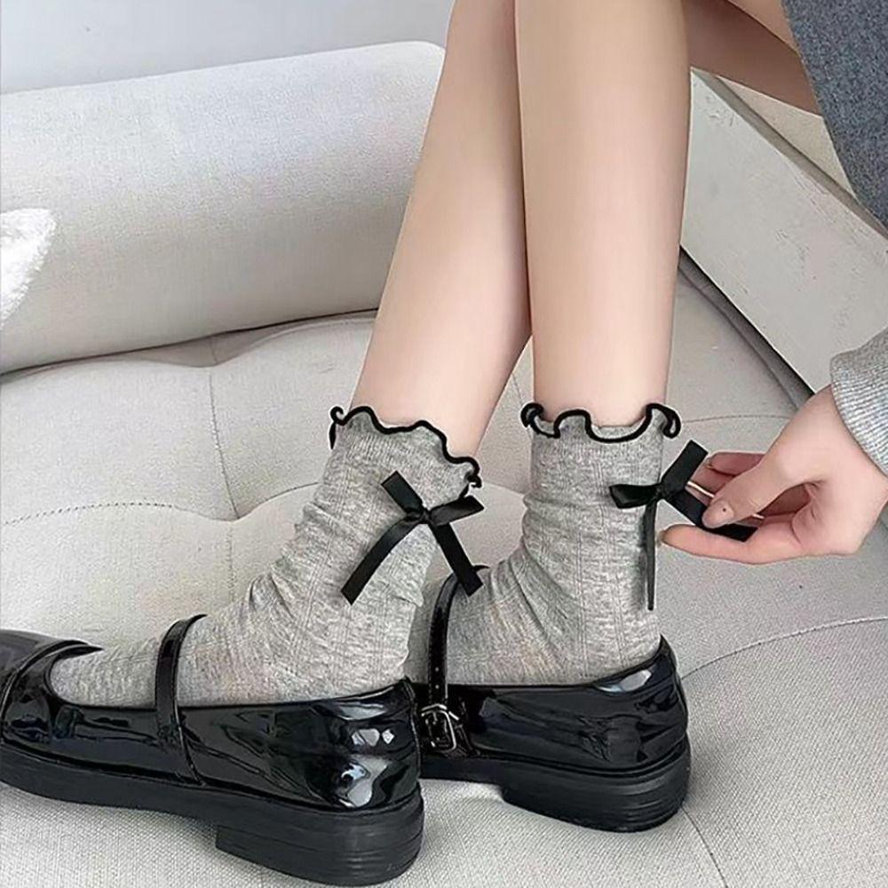 Bow Pile Socks Thin JK Socks New Mid Tube Socks Girls