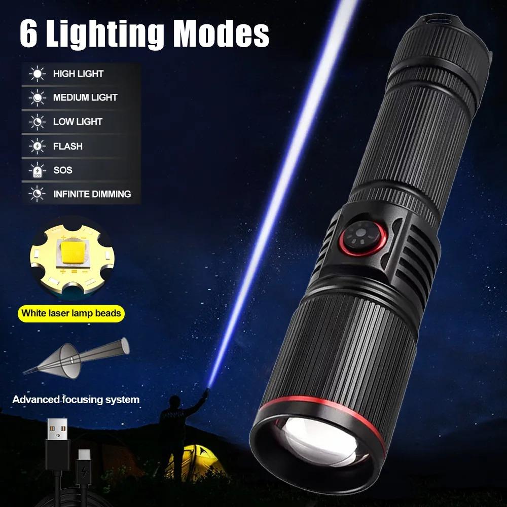 Aluminum Alloy White Laser Powerful LED High Power Flashlight Zoom Torch LightLamp Camping Outdoor Hunting Fishing Lighting Lamp