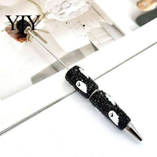 Smooth Writing Gel Pen Rhinestone Beadable Pen, Glitter Plastic Beaded Halloween Pumpkin Ghost Skull Decorative Ink for DIY Craft Making, School