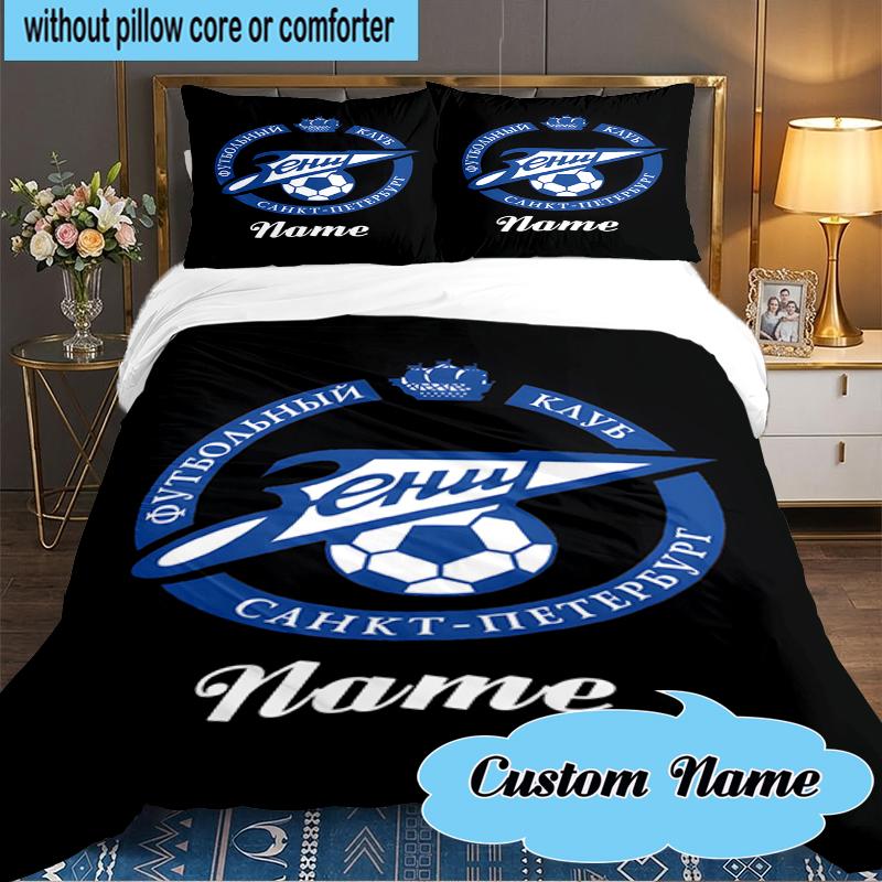 Custom Name Zenit FC Crest Bedding Set 3pcs, Bedding Set Including 1pc Duvet Cover And 2pcs Pillowcases for Bedroom, Dormitory Gift