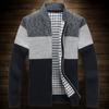 Men Sweater Coat Thick Plush Colorblock Zipper Closure Stand Collar Knitted Loose Keep Warm Jacket Autumn Winter Cardigan Outerwear