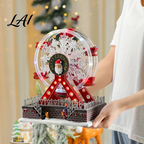 Gift for Christmas Celebration Animated Ferris Wheel Music Box Light Up Rotating Musical Indoor Collectible Decoration with Colorful LEDs Entryway