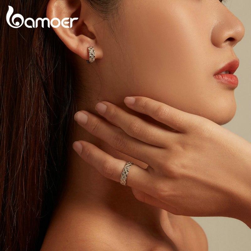 BAMOER, роскошные серьги-кольца из стерлингового серебра 925 пробы с цирконием, стереоскопические серьги-кольца для женщин, модные изящные ювелирные изделия